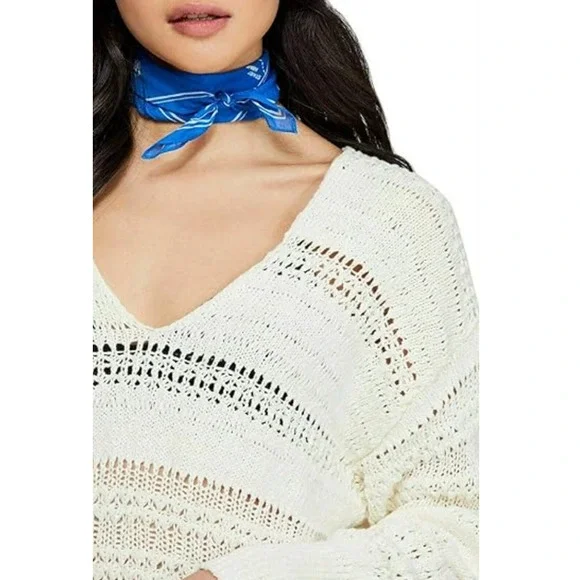 Free People Women's Hot Tropics Pullover Sweater Crochet Ivory Size Large - Picture 3 of 10